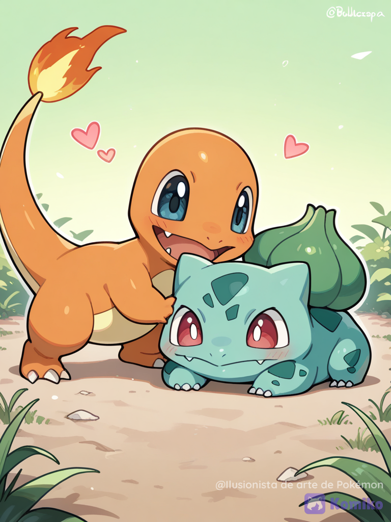 Charmander junto a bulbasaur