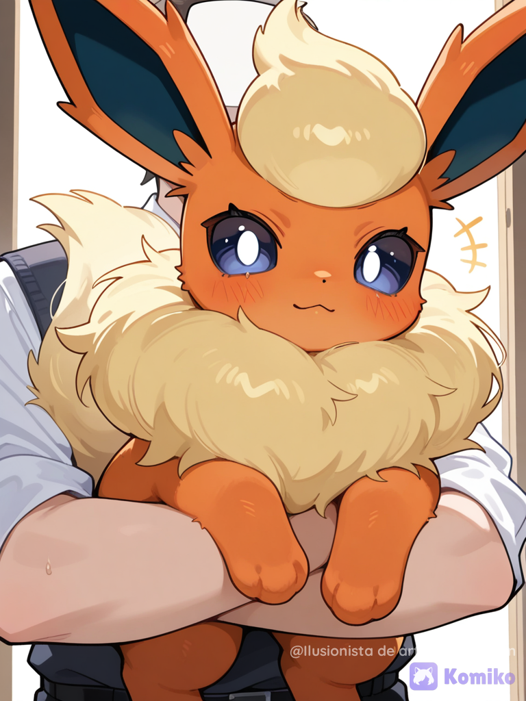 Flareon cargado por su entrenador