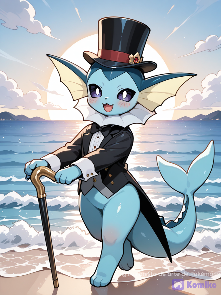 Vaporeon con ropa elegante con un bastón