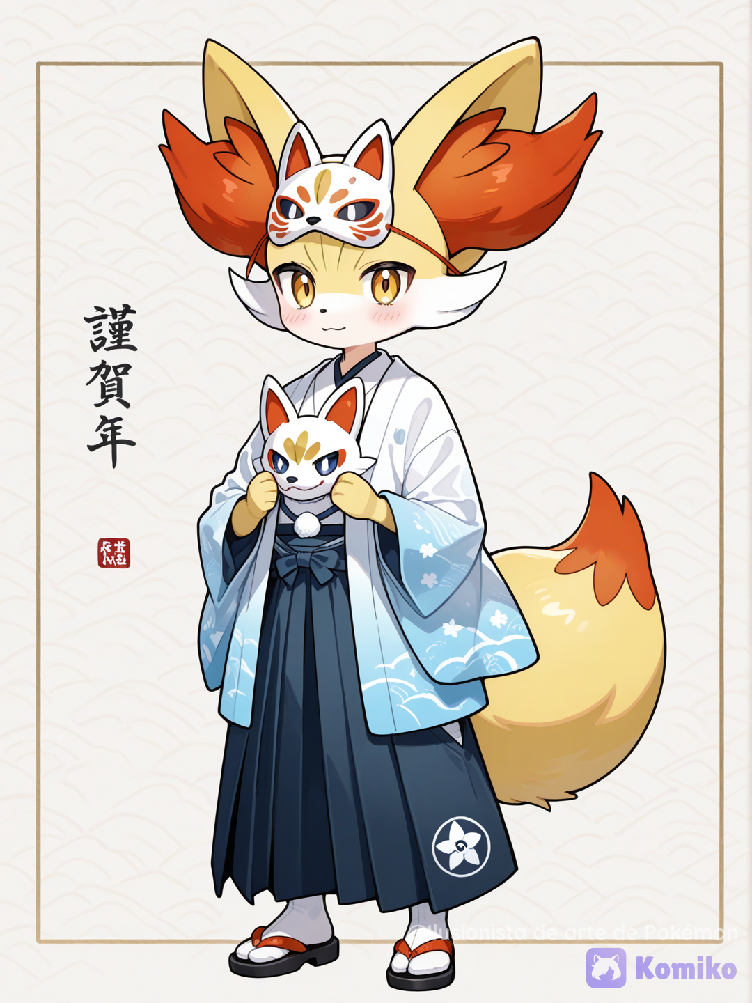 Fennekin con ropa japonesa
