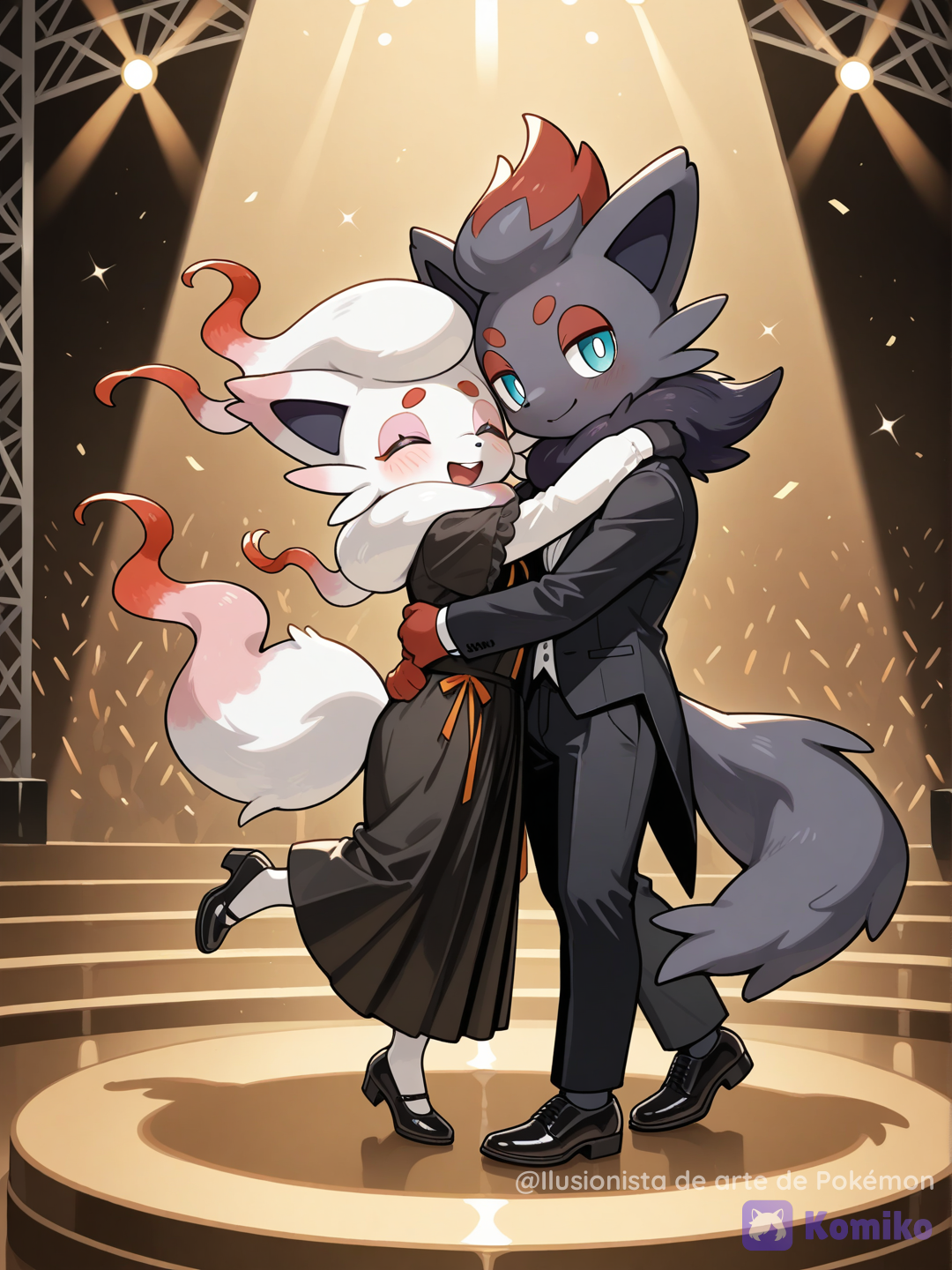 Zorua y su pareja Hisuian Zorua en un escenario