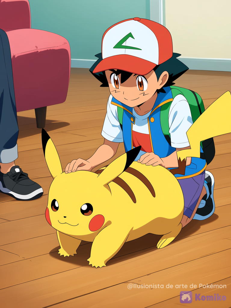 Ash ketchum acariciando a Pikachu