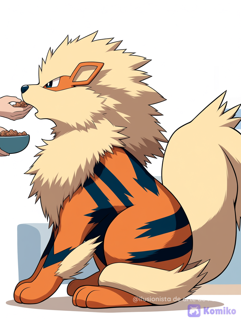 Entrenador dándole croquetas a arcanine