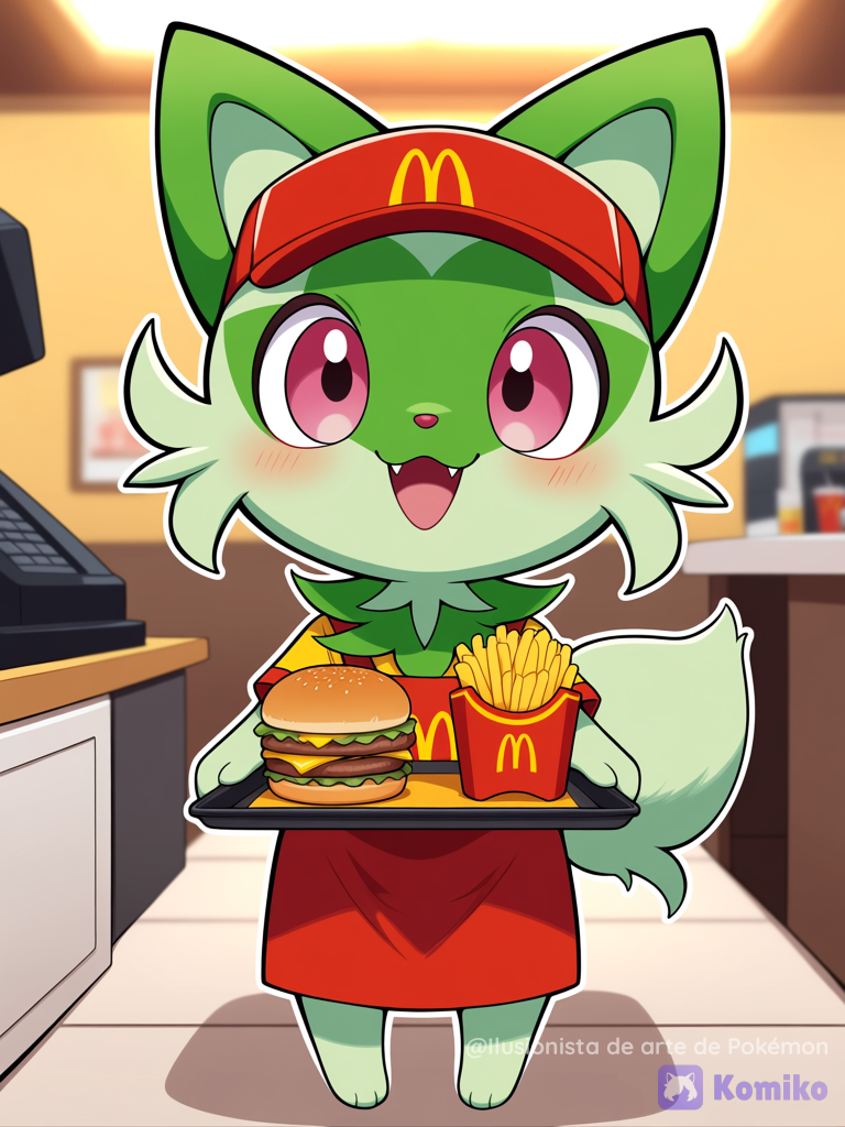 Sprigatito con ropa de McDonald's