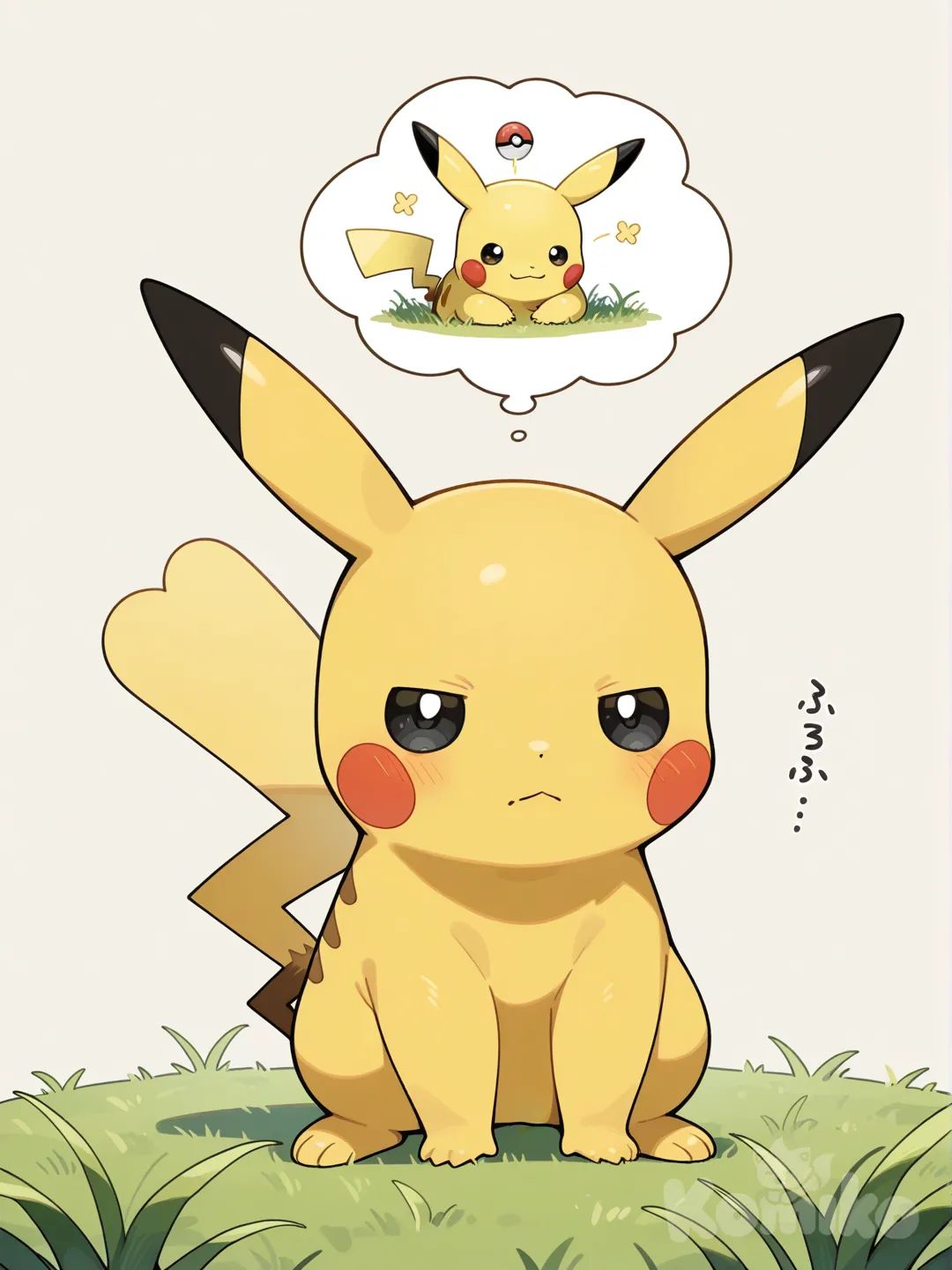 thought bubble, pikachu, grass