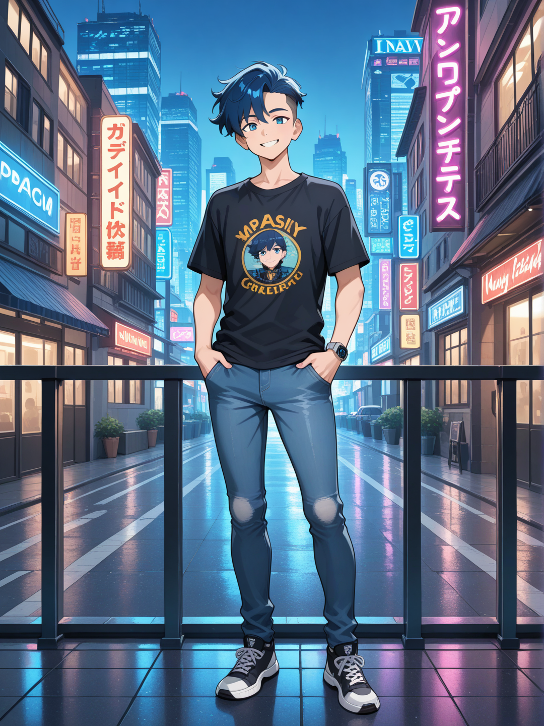 My OC Michael in Cyberpunk city 