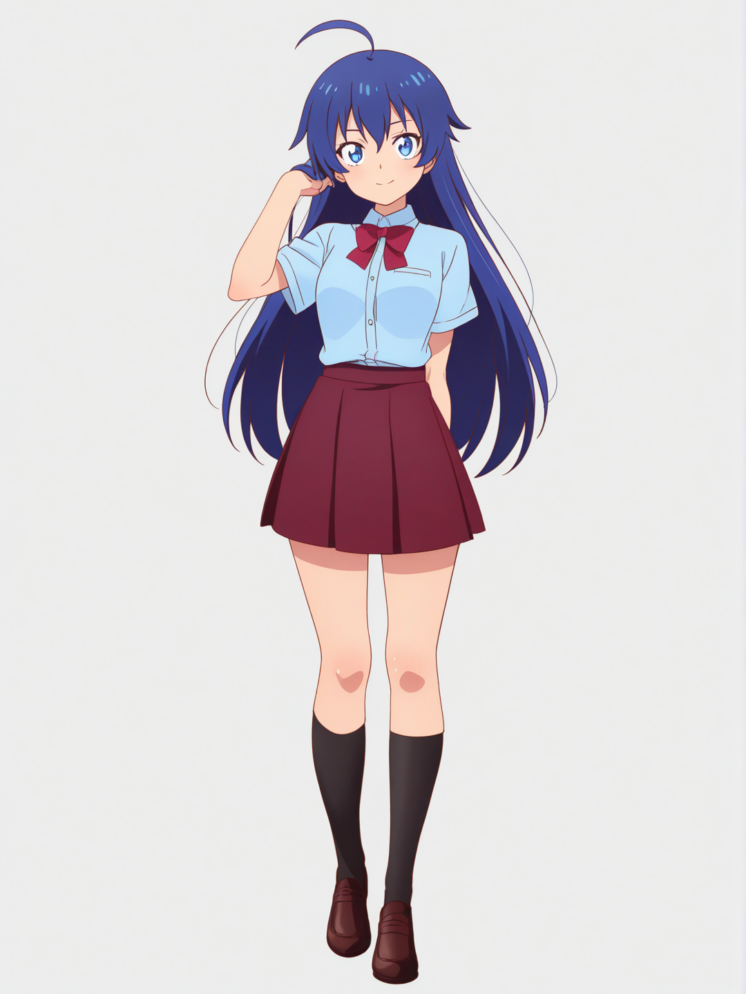 [pop-anime-style] single character, full body, looking at viewer, anime style, simple background, white background