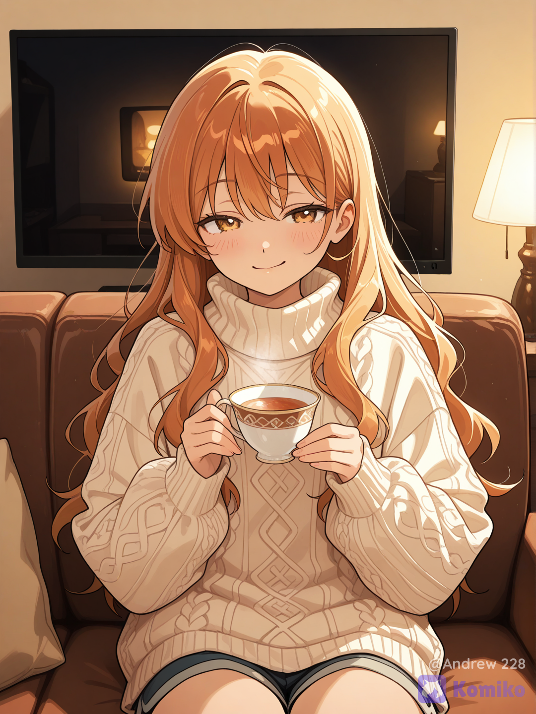 Girl Sitting on couch with TEA so cool