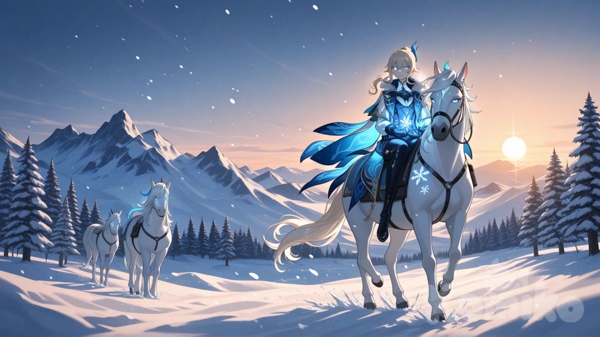 a beautiful ethereal snow girl with pale porcelain skin,