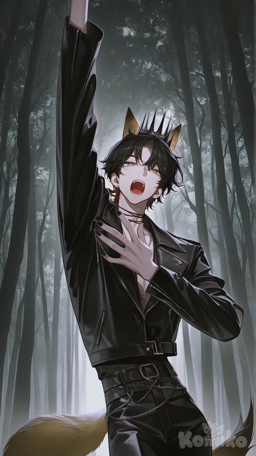 Beautiful Fox Male Singing in Dark Forest