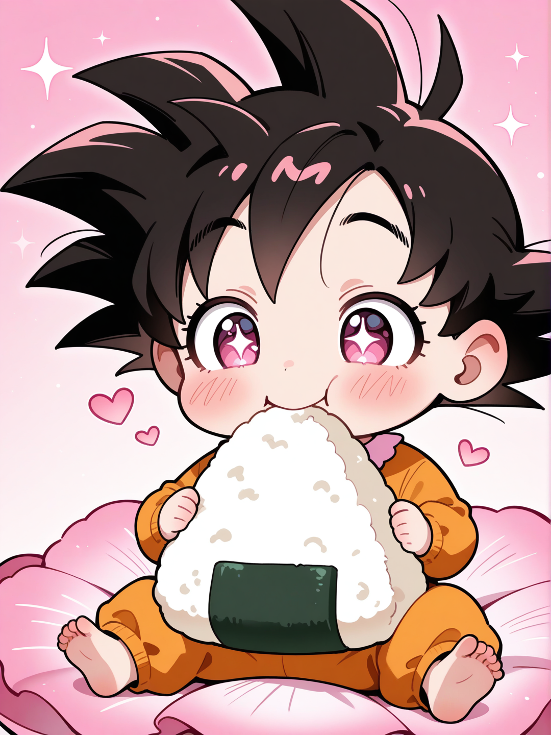 Cute Baby Son Goku eating Onigiri! - Dragon Ball