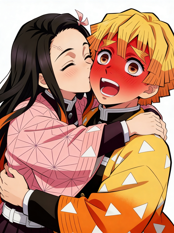 Nezuko kissed Zenitsu 