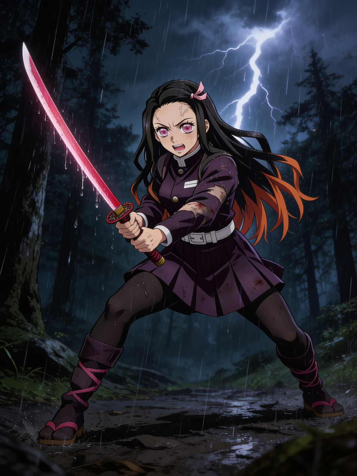 Nezuko battles in the storm