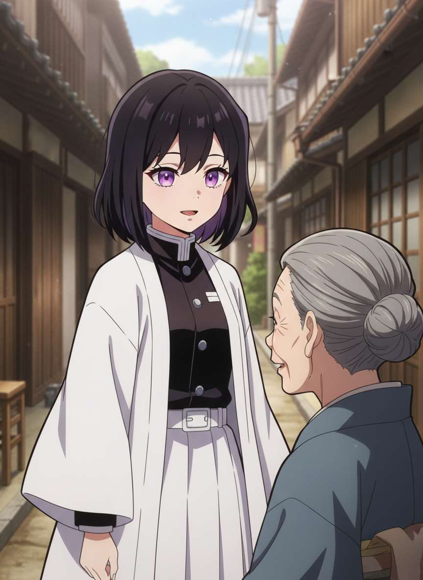 Aya talks to one of the villagers