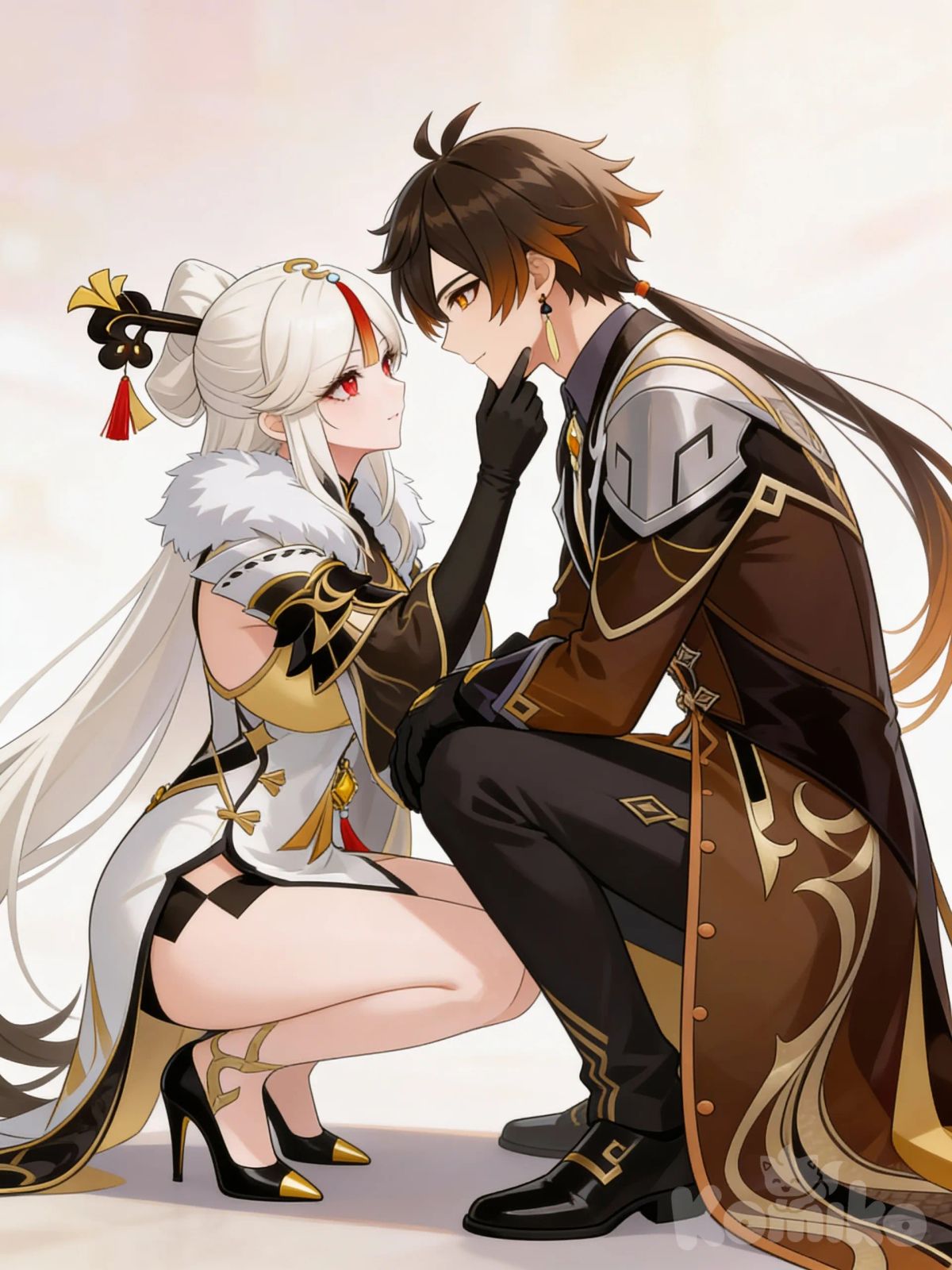@Ningguang_(Genshin_Impact), @Zhongli_(Genshin_Impact), face pinching, romance, tenderness