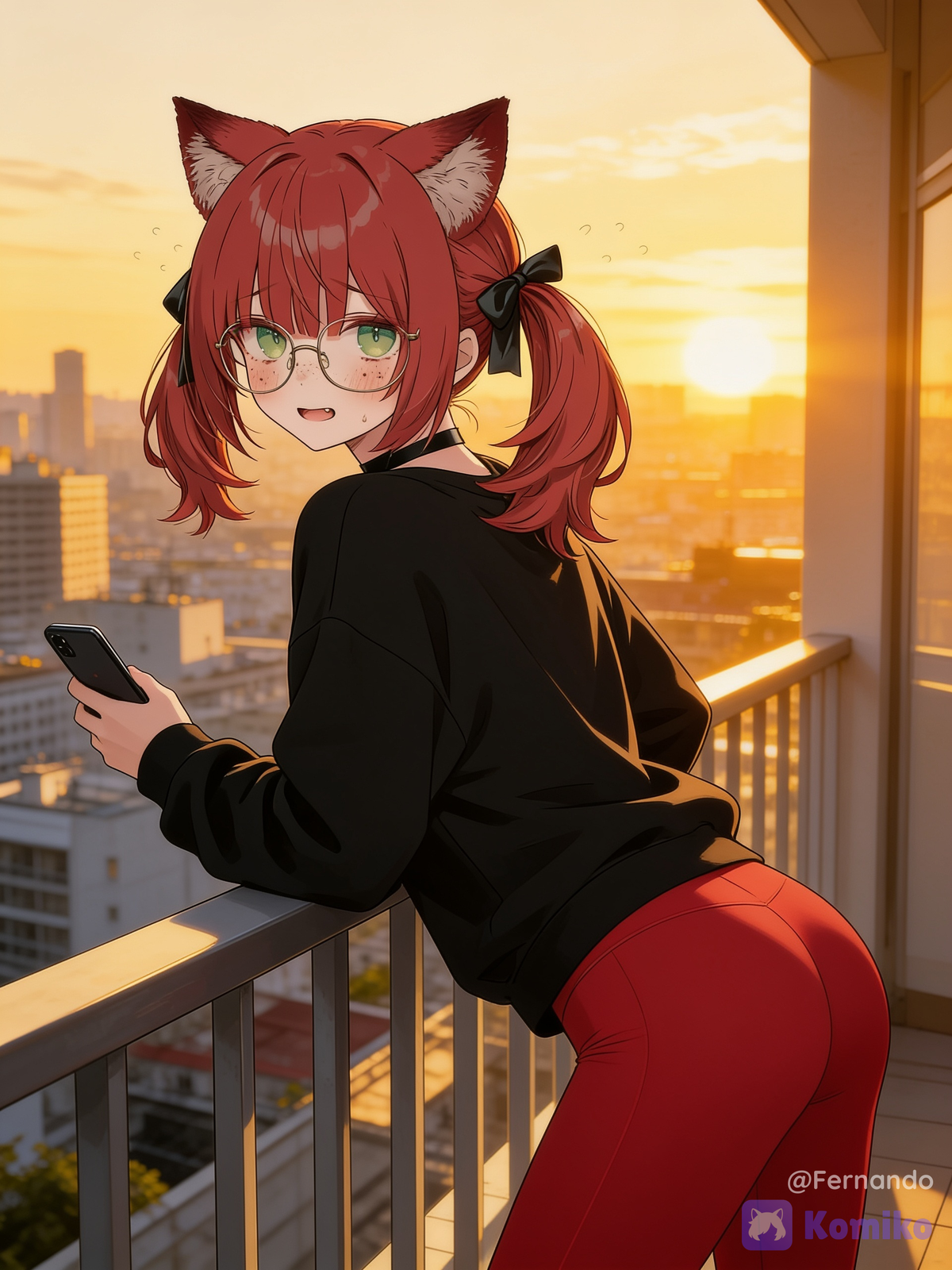 Закат с милой кошкой в очках 🌅