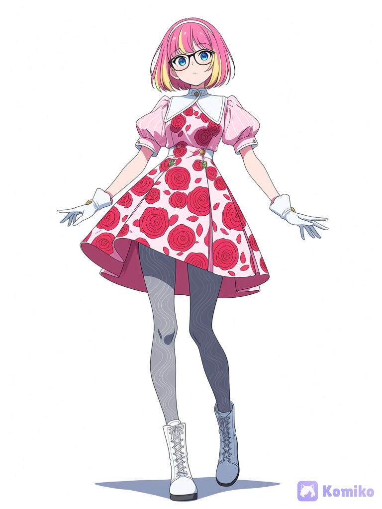 the witch of hearts in a pink rose dress
