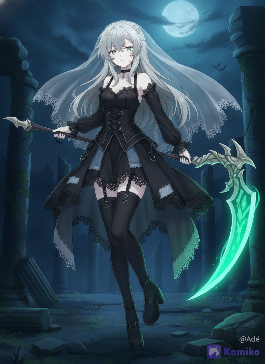 Kanae et sa faux verte sous la lune 🌕💚