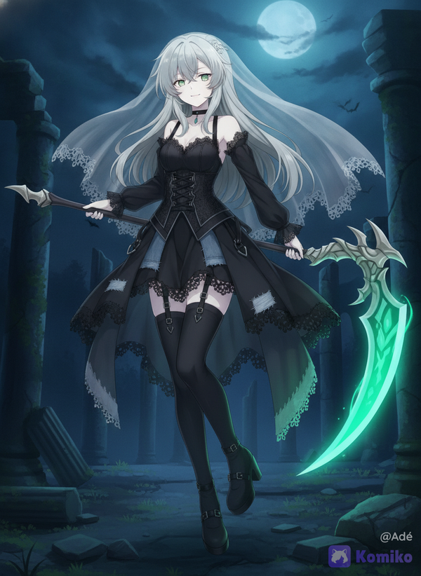 Kanae et sa faux verte sous la lune 🌕💚