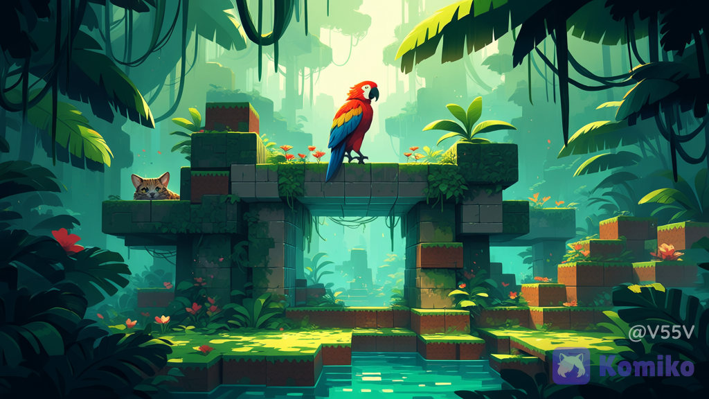 jungle with minecraft blocks