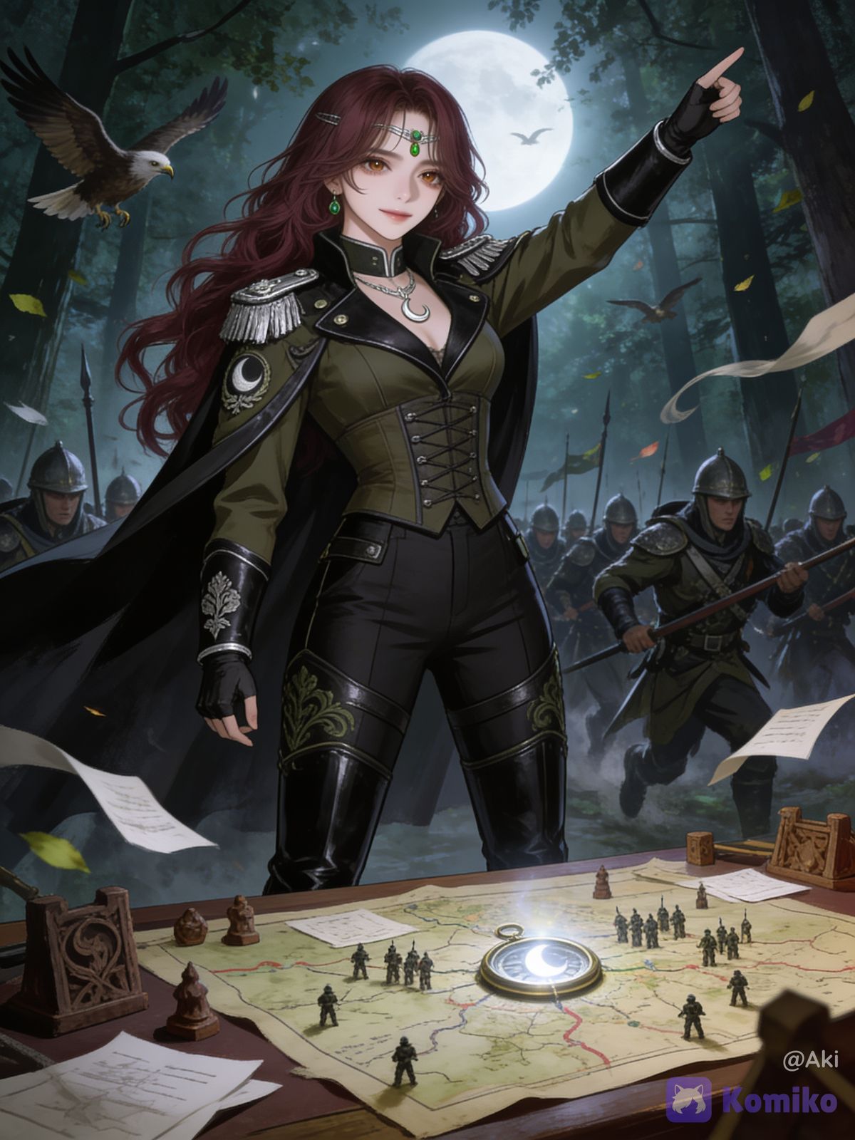 Commander Moonveil Leading the Soldiers of the Silver Grove