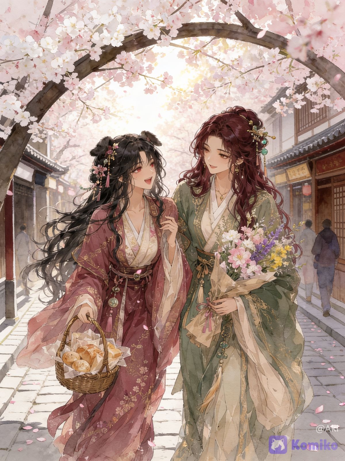 Flowers, bread & good company. 🌸🥖🤍