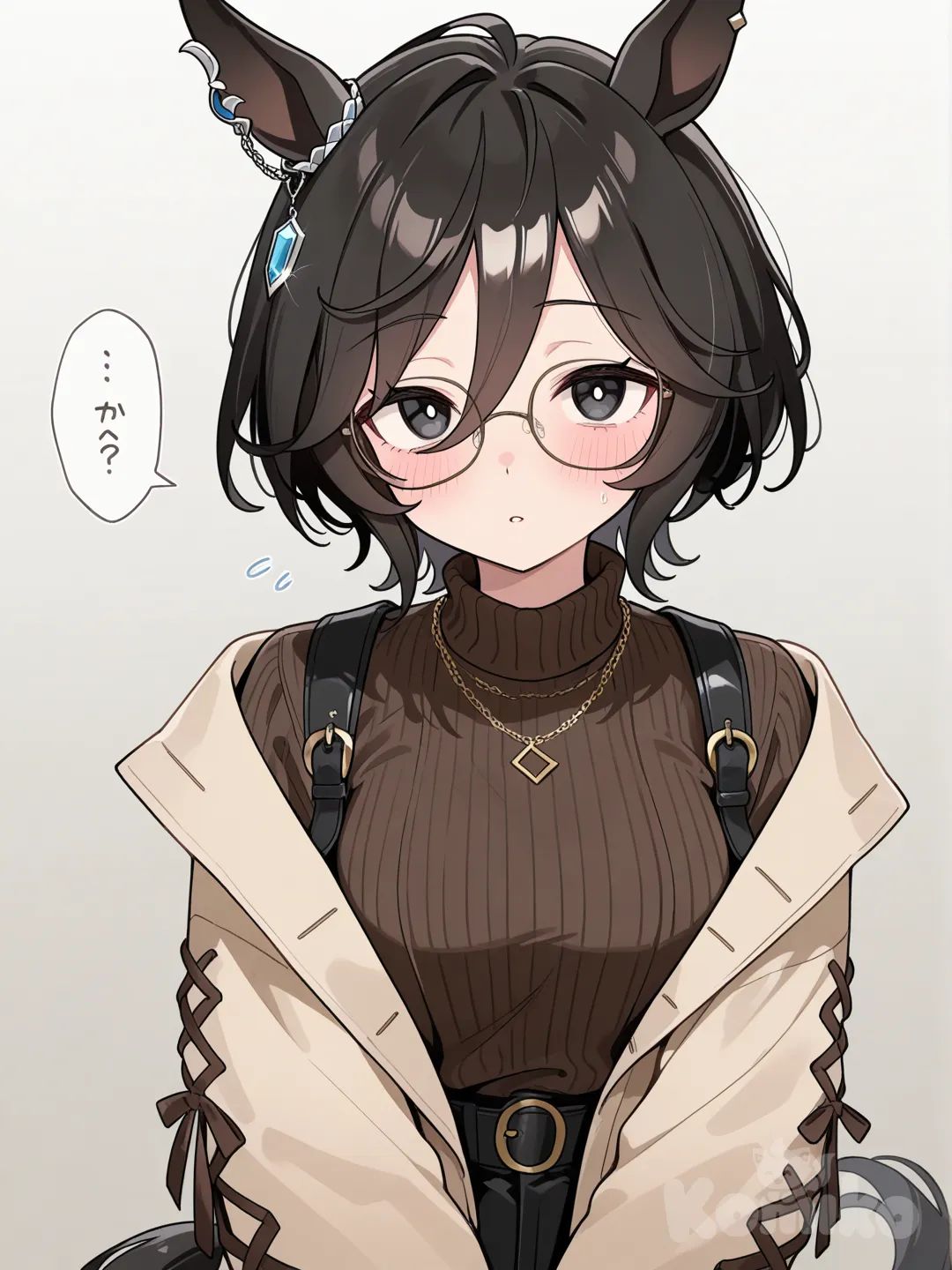 1girl, Girl with glasses, short hair, black hair, black eyes, umamusume