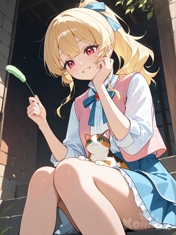 blonde hair, hair ribbon