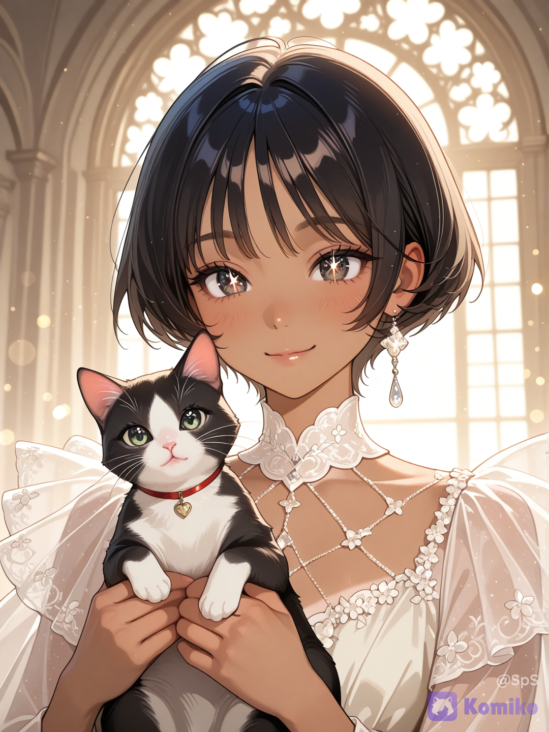 holding a very cute cat in her arm