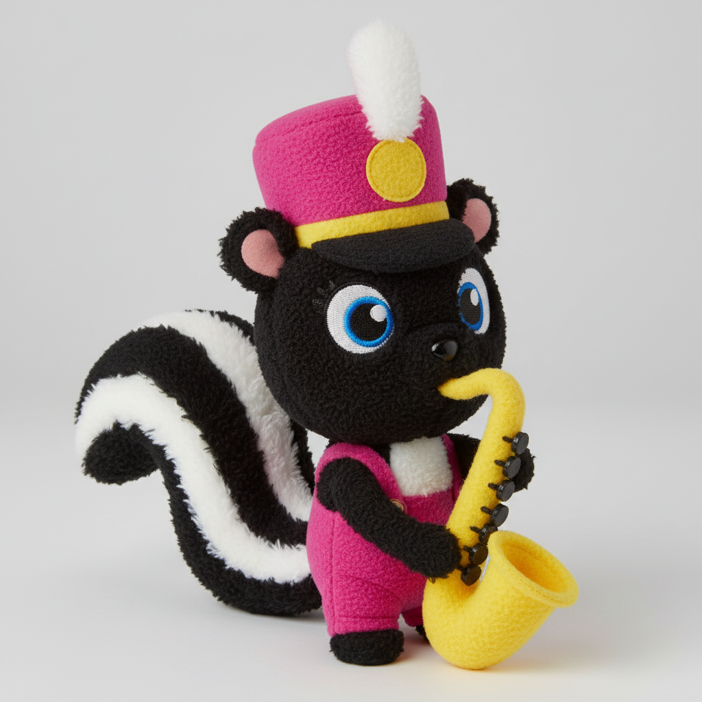 Plush saxophone skunk