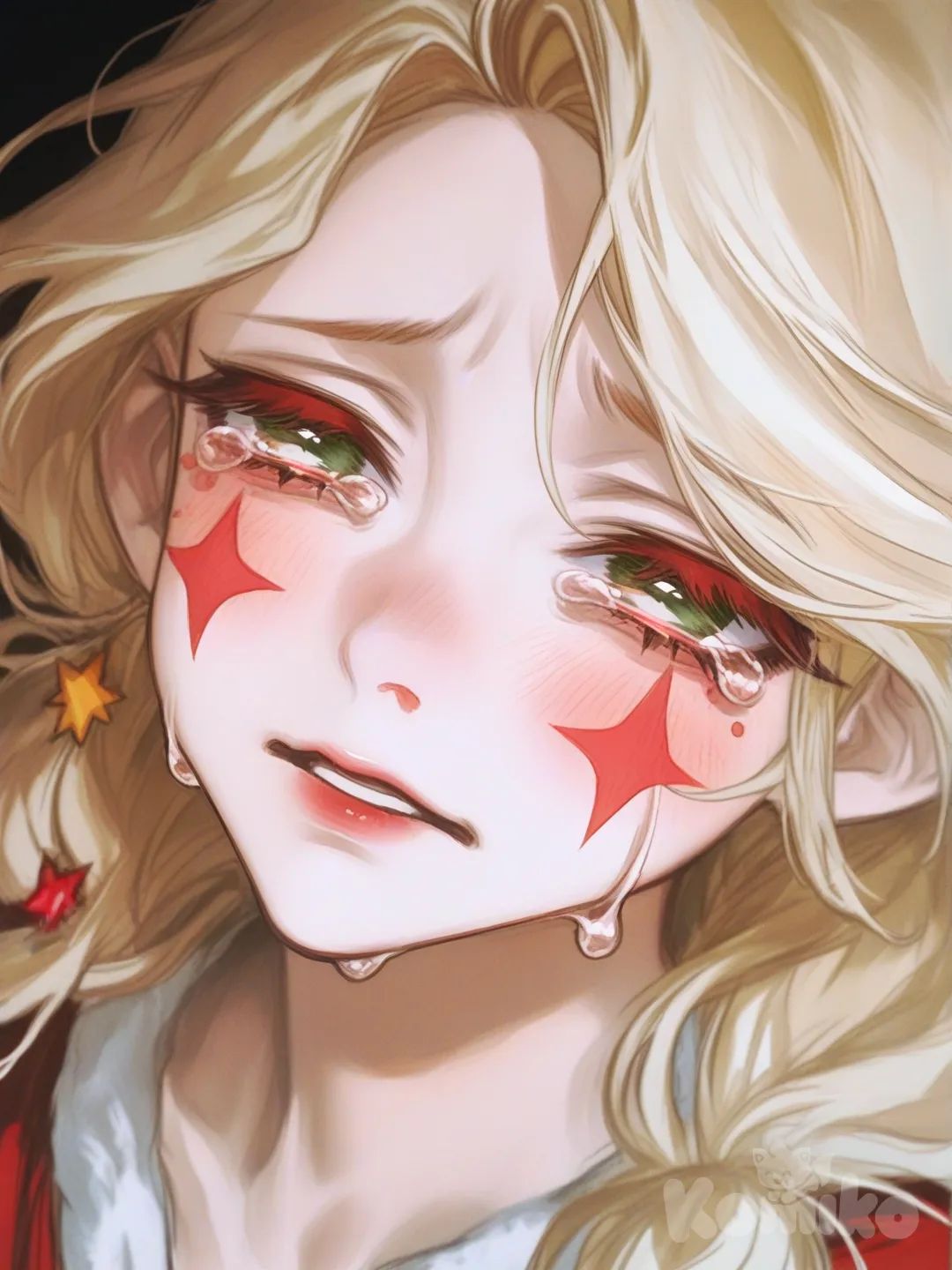 1girl, @Charlie_Magne, @Angel_Dust, [semi-realistic-portrait-style], crying, tears, sad, disappointed