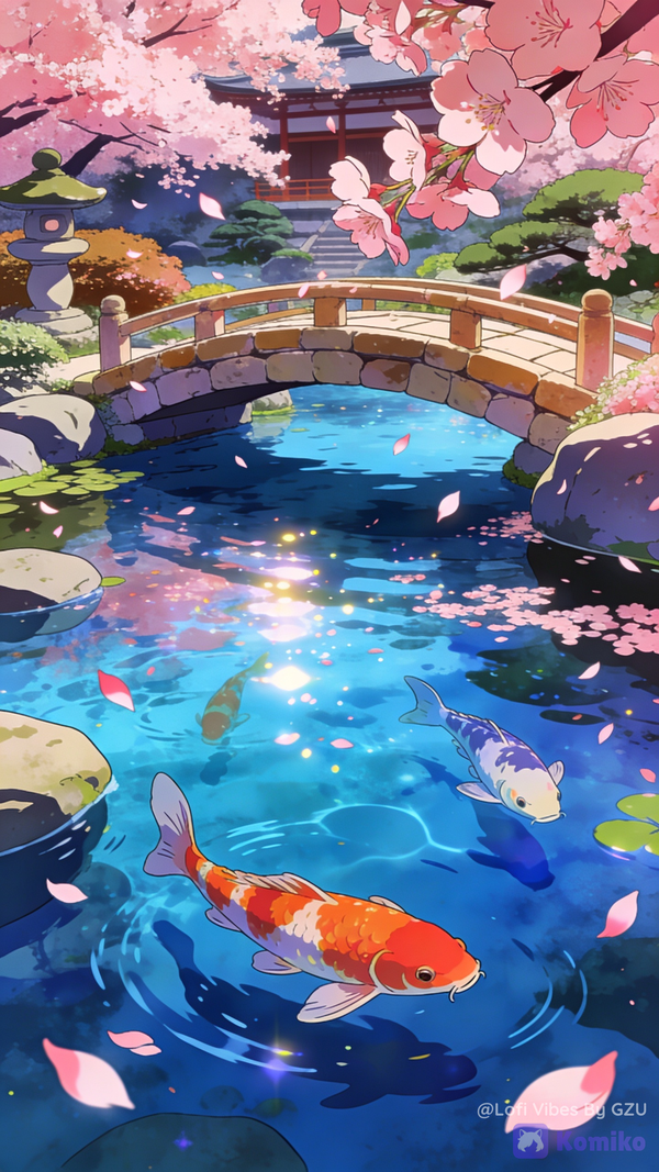 Zen garden and cherry blossom