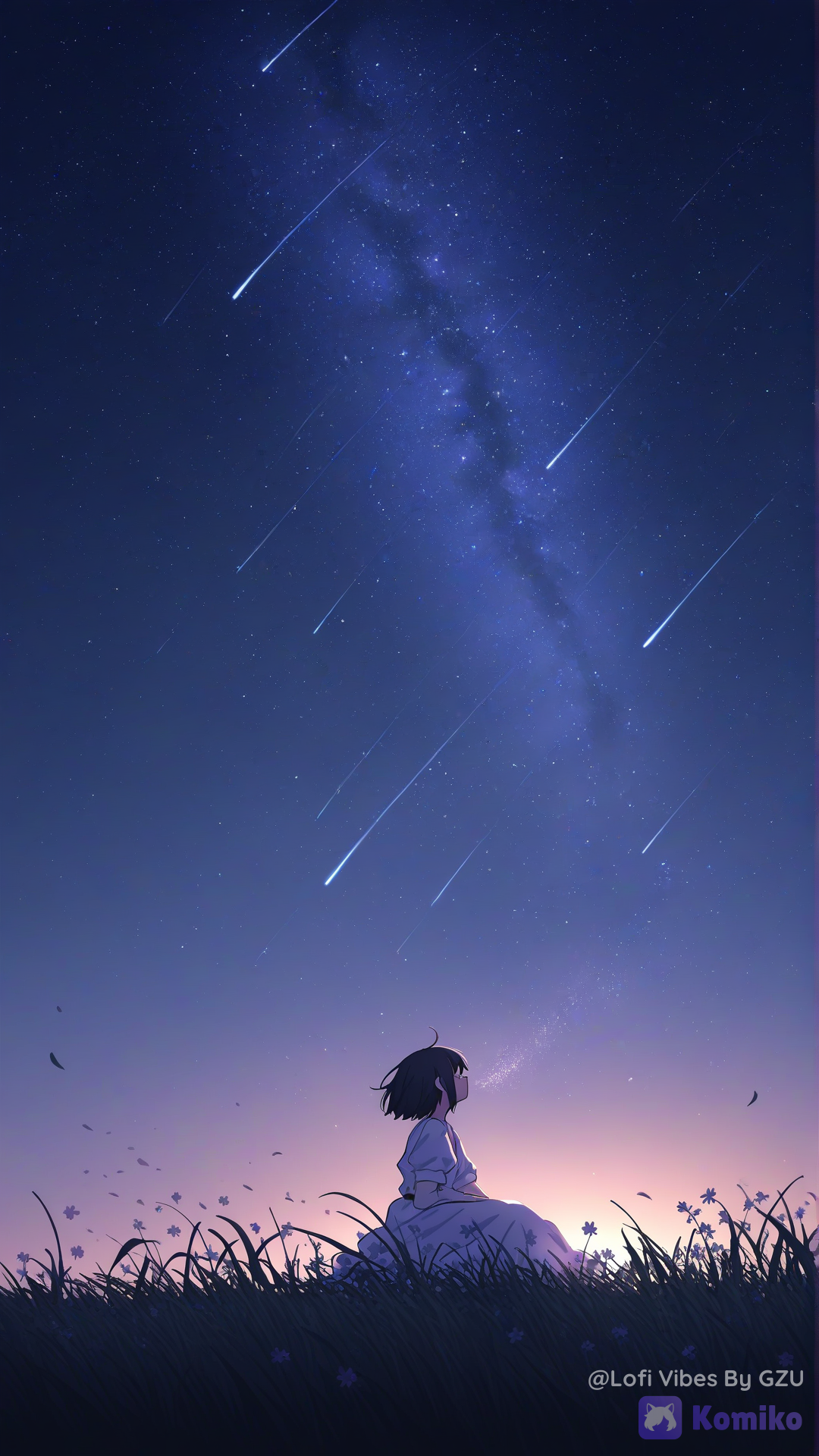 night sky, shooting stars