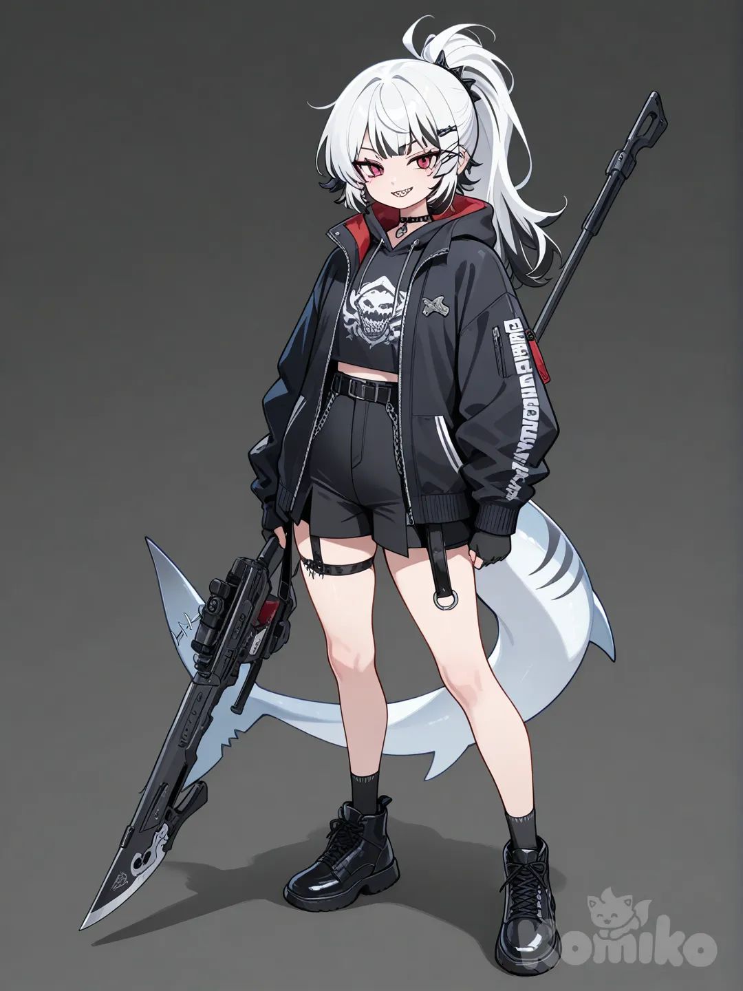 ellen joe, con un arma con ropa casual y cabello original meme
