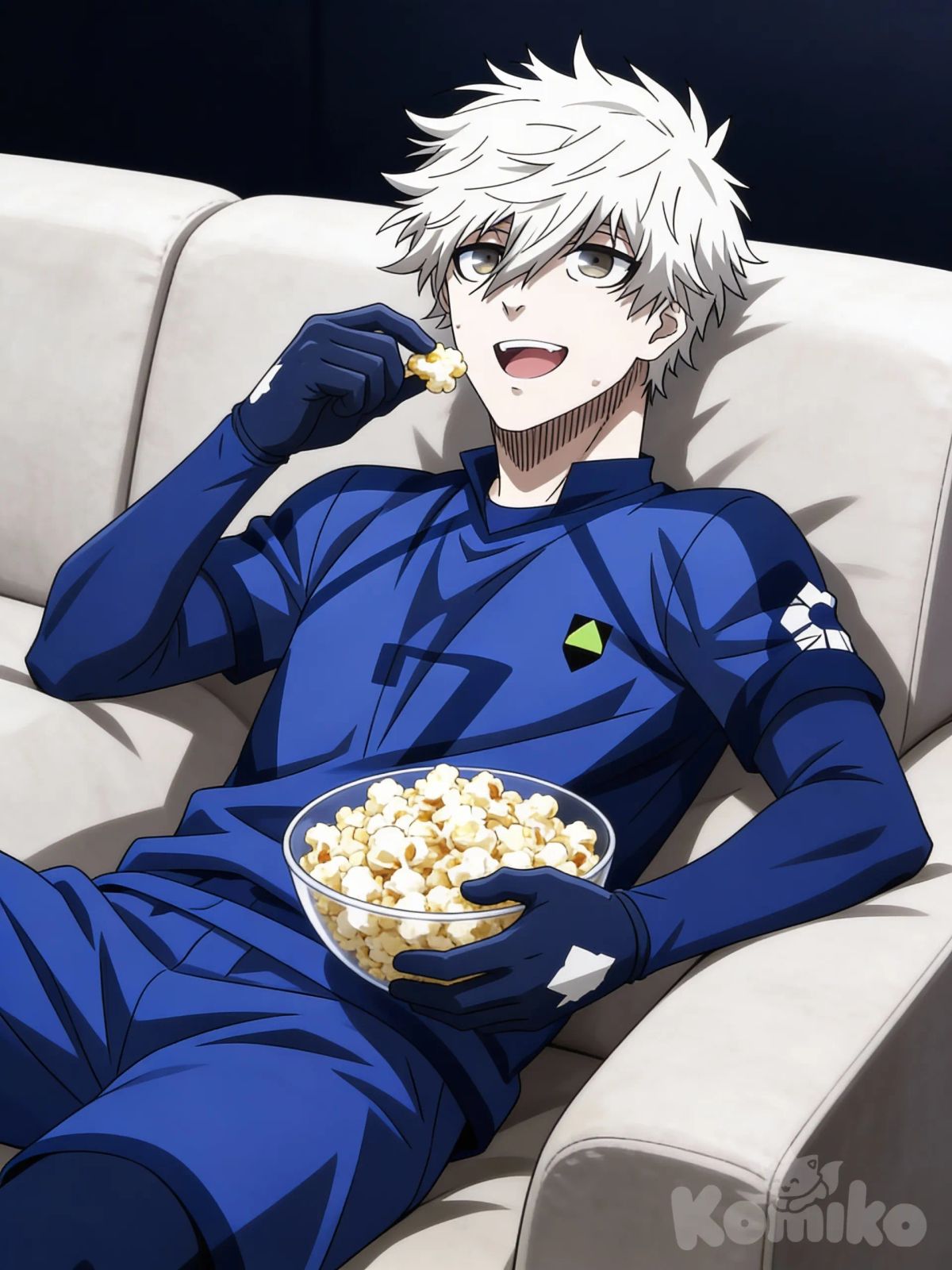 Nagi comiendo palomitas