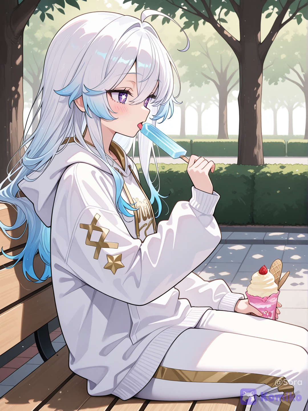 Hikari licking ice cream