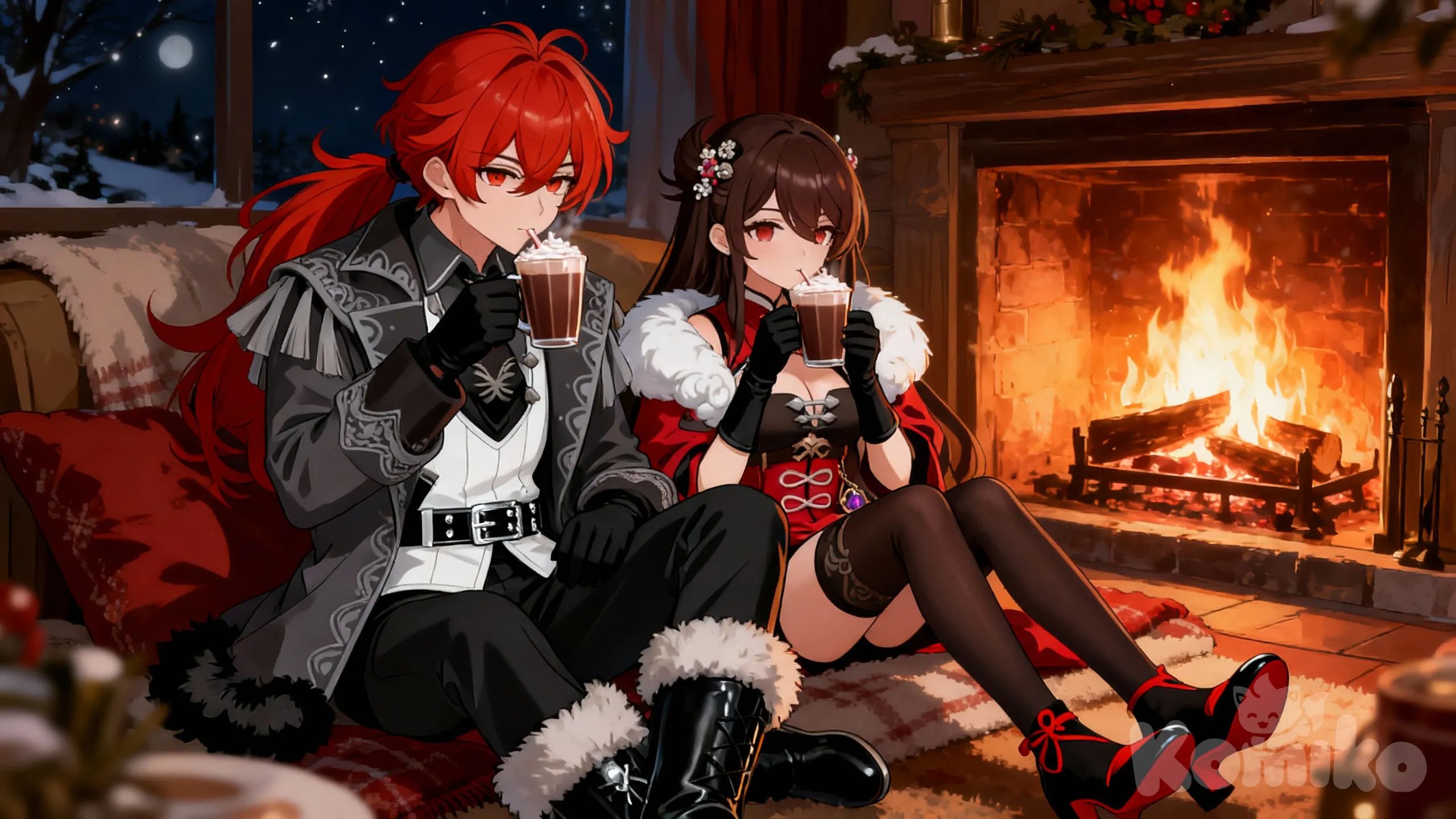 @Diluc_(Genshin_Impact) and @Beidou_(Genshin_Impact) enjoying hot chocolate