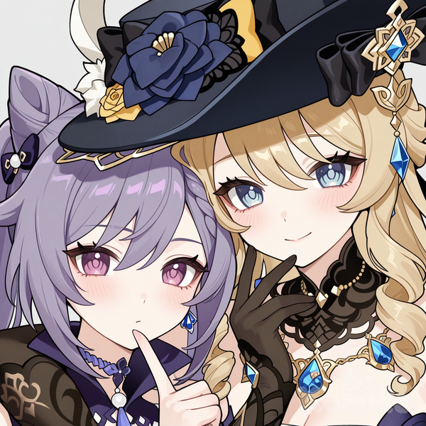 Navia and Keqing taking a picture