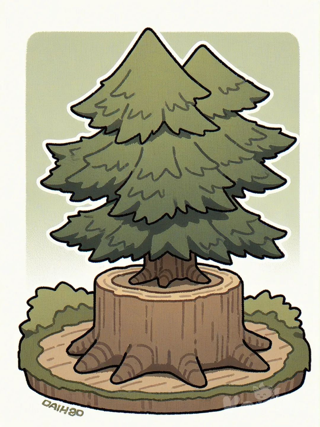 A tree stump, [thick-outline-style], clean background, white background