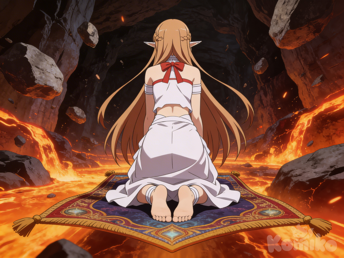 Asuna riding with magic carpet while trying to escape from cave of wonders collapse 