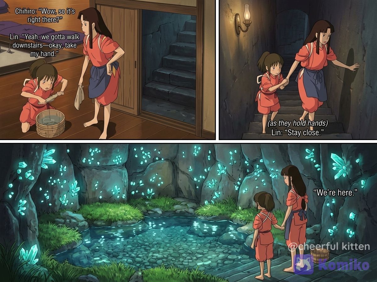 Chihiro and Lin find secret underground pool