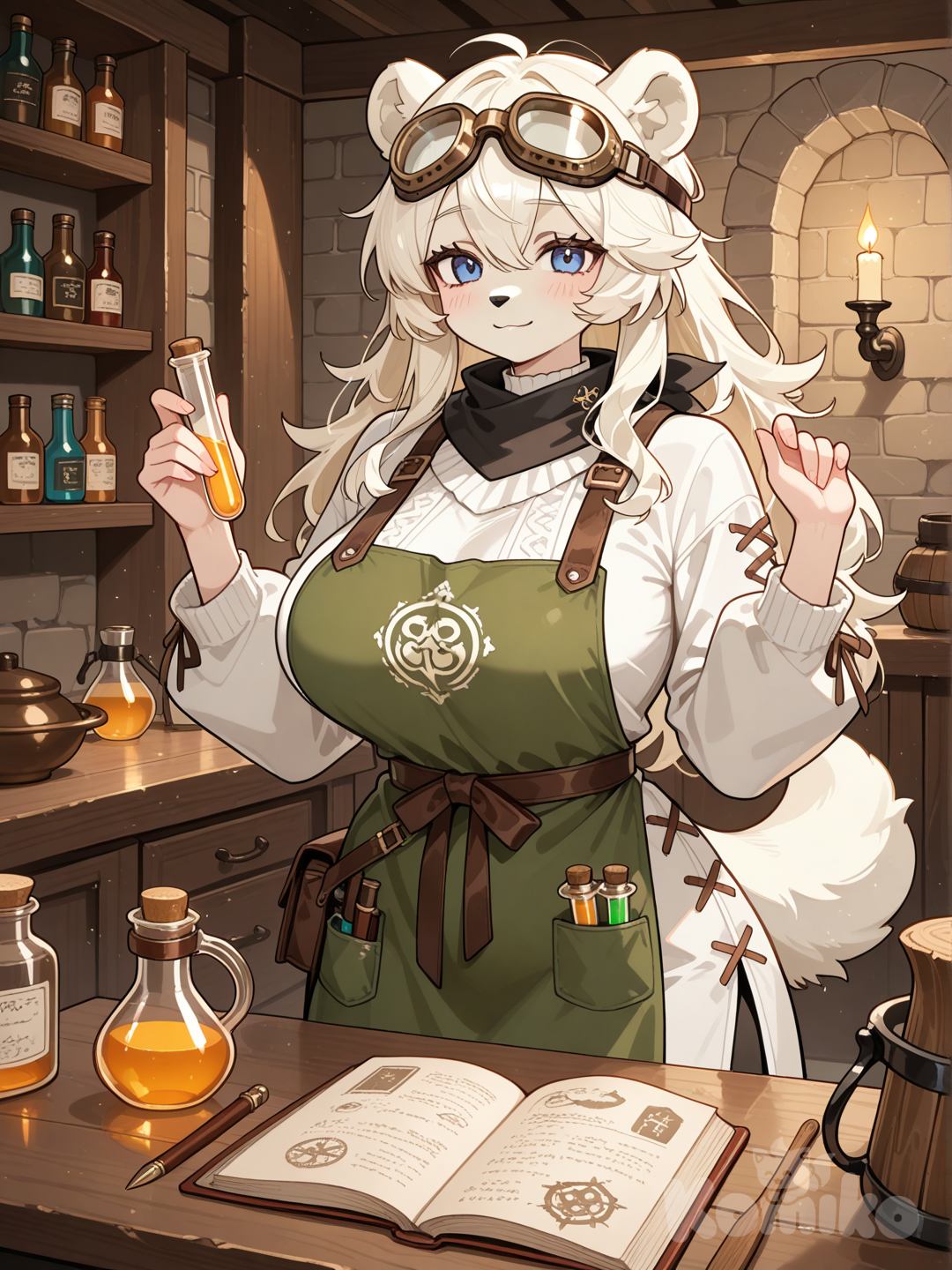 furry female, Polar Bear, Alchemist,Alchemist, laboratory (Medieval period)
