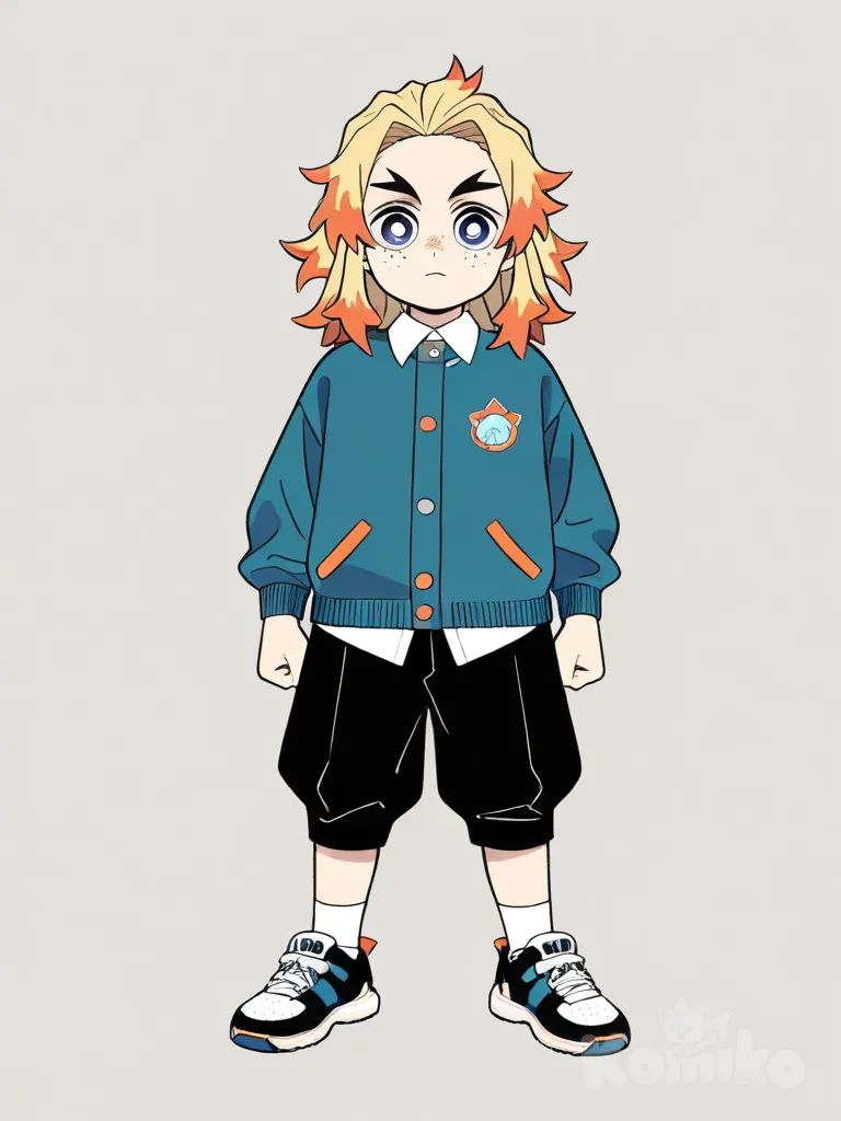 1boy, pale_skin, freckles, blonde_hair, long_hair, blue_eyes, tall, teenager, demon_slayer_style, single character, full body, looking at viewer, anime style, simple background, white background