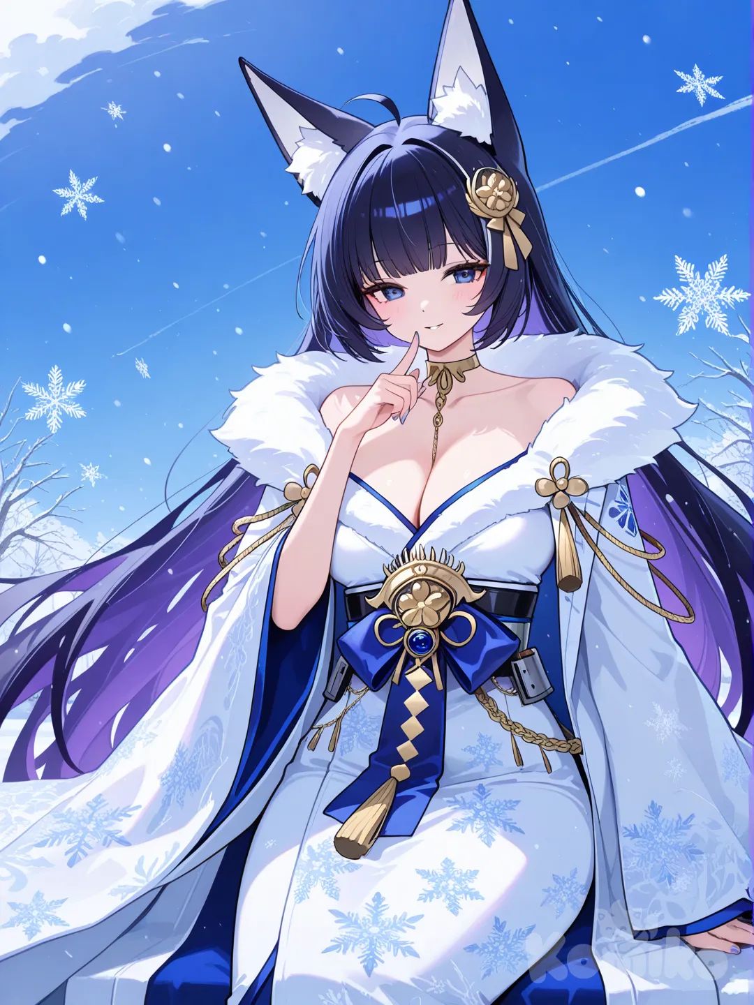 Azur lane kaga wearing blue and white snow kimono, Musashi_(Azur_Lane)