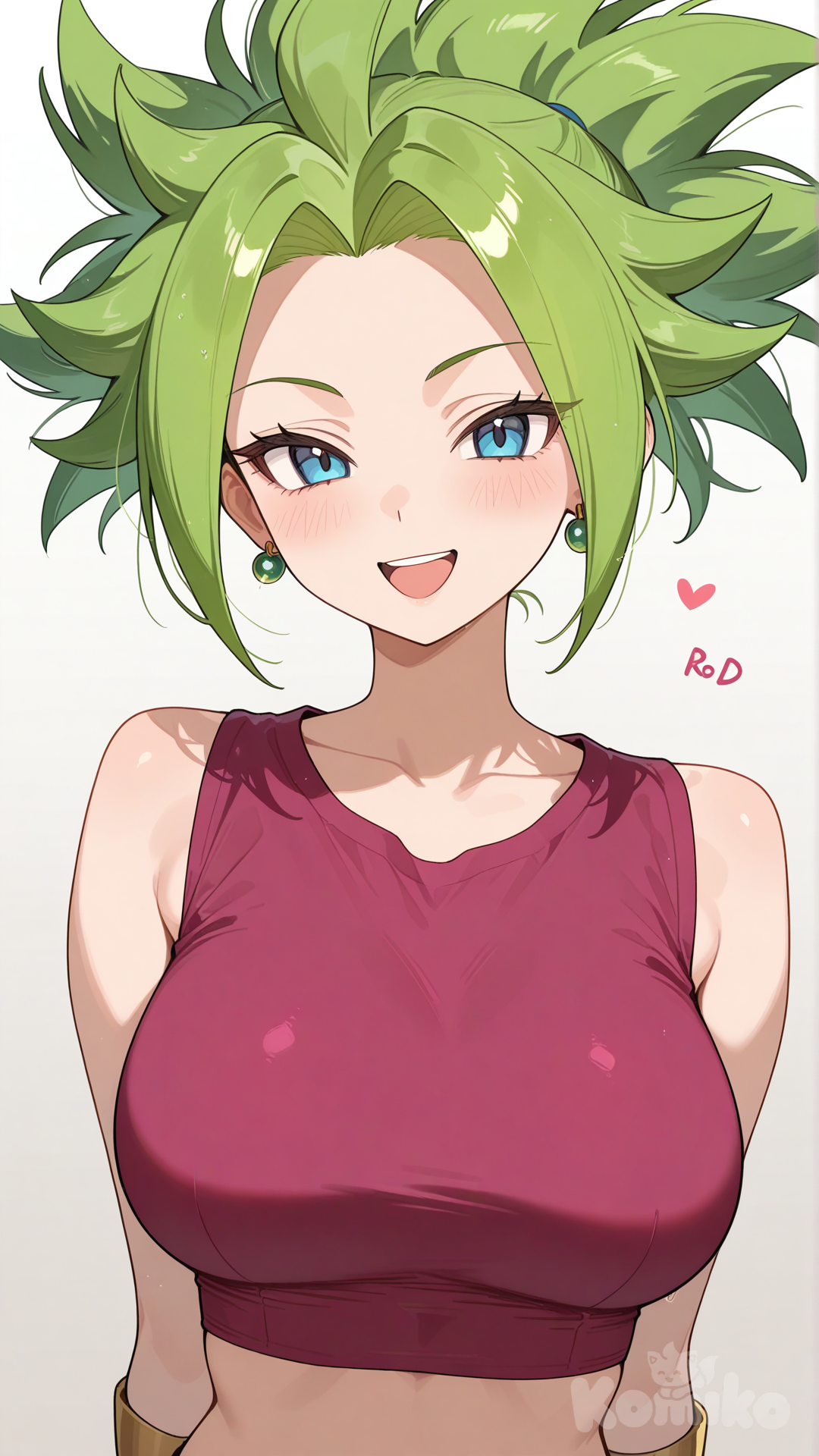 kefla, looking at viewer, upper body, smile, upper teeth only