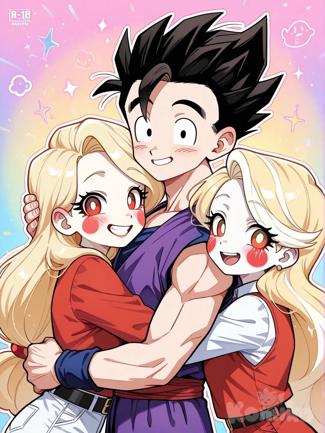 Son Gohan abrazando a Charlie morningstar.