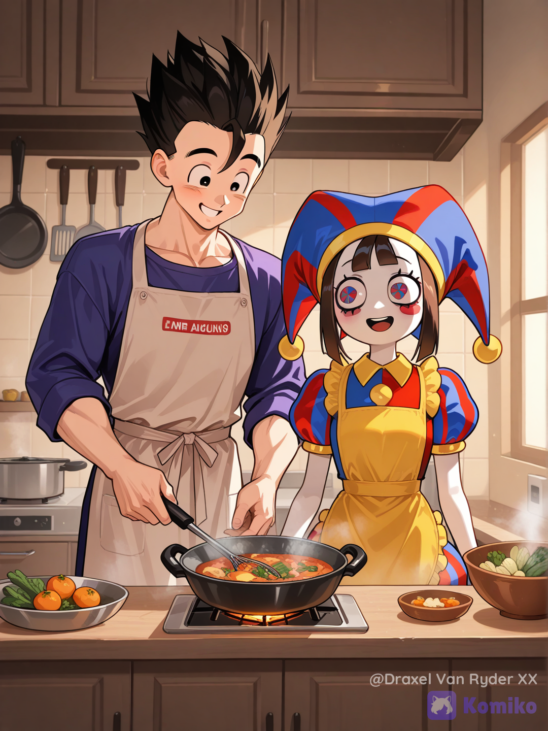 Gohan y Pomni, cocinando la cena.