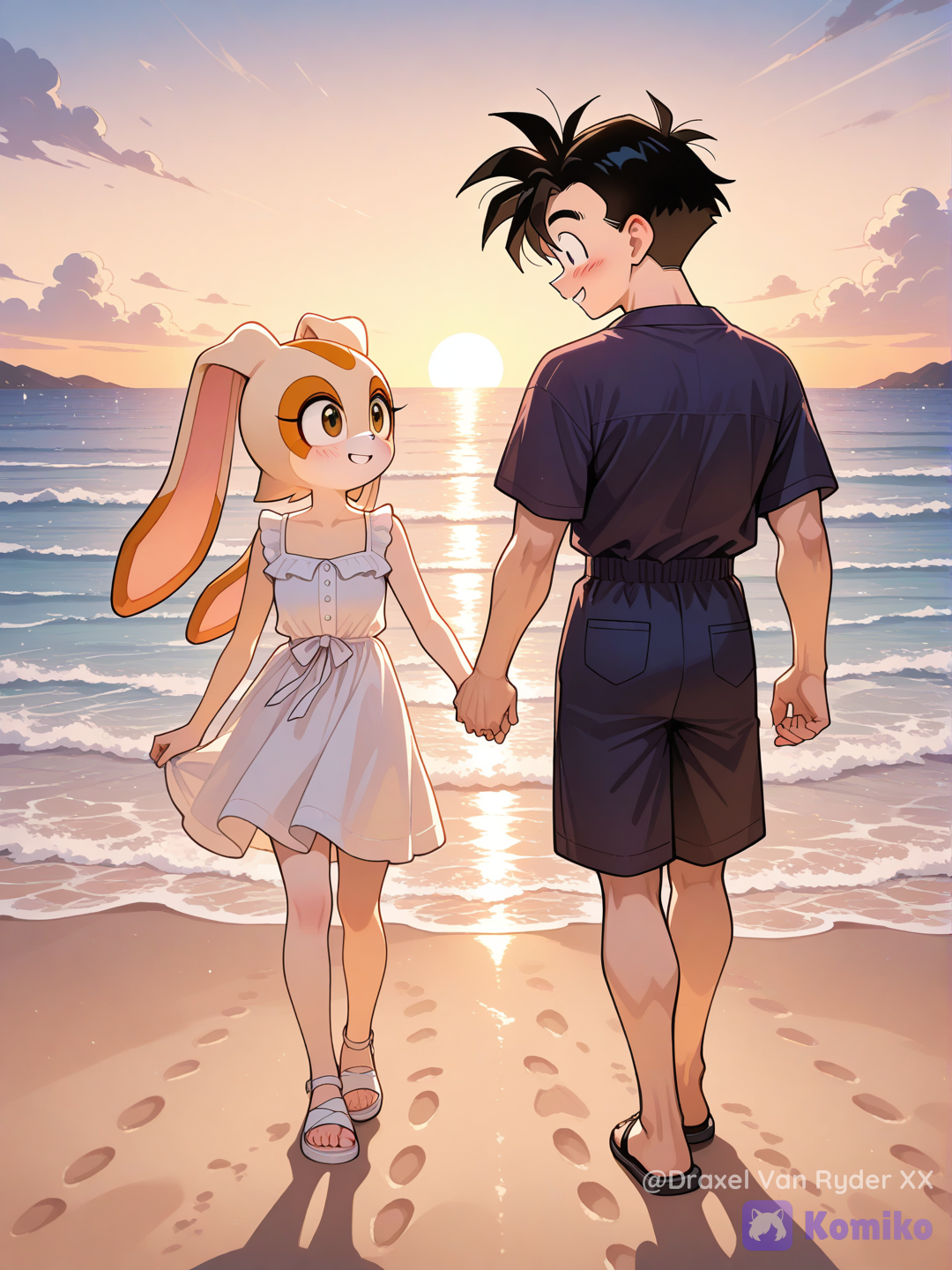 Gohan y Cream The Rabbit juntos en la playa