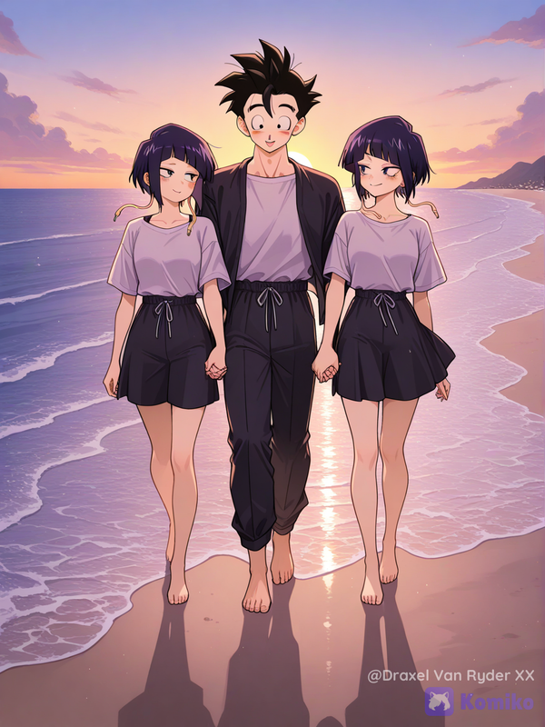 Gohan y Jirou paseando por la playa