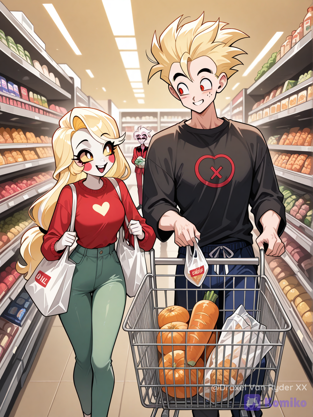Gohan y Charlie, comprando en el supermercado